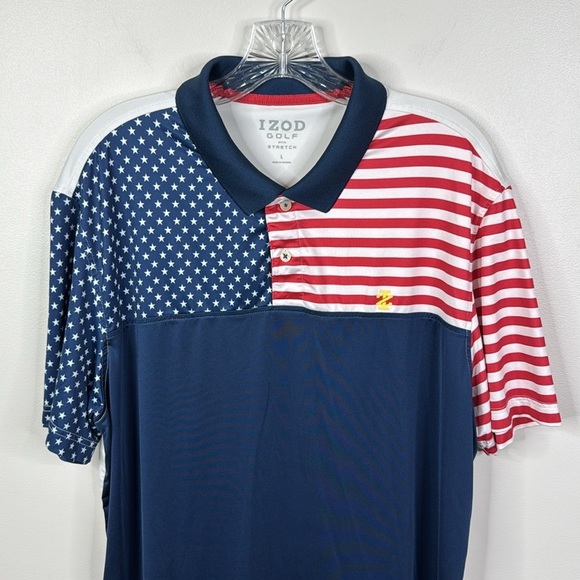 Izod Red White and Blue Patriotic Stars USA Classic Golf Polo Men's Size Large - Picture 2 of 6